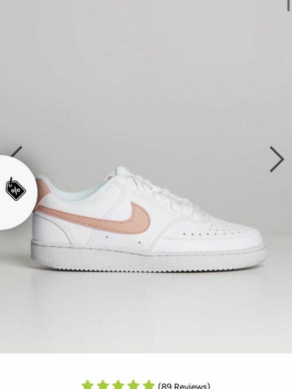 Nike White Sneakers with Blush Pink Swoosh